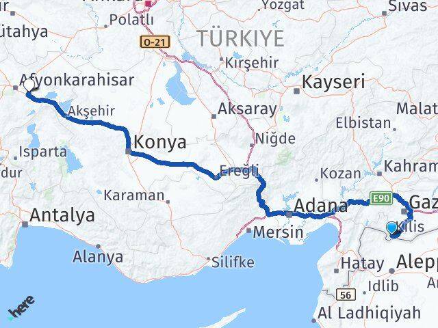 Kilis Çobanlar Afyonkarahisar Arası Kaç Km - Yol Haritası