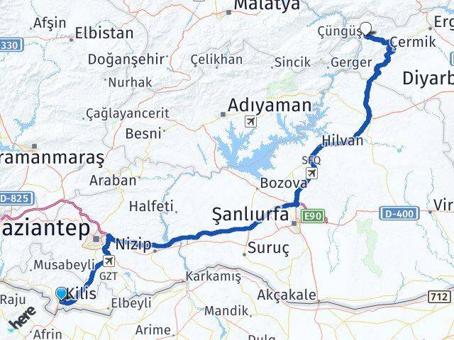 Kilis Çüngüş Diyarbakır Arası Kaç Km - Yol Haritası