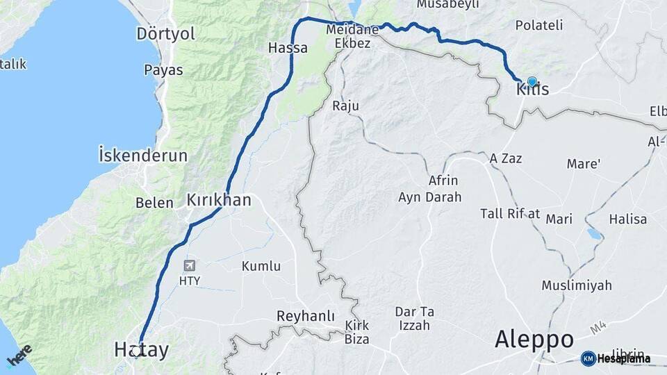 Kilis Defne Hatay Arası Kaç Km - Yol Haritası