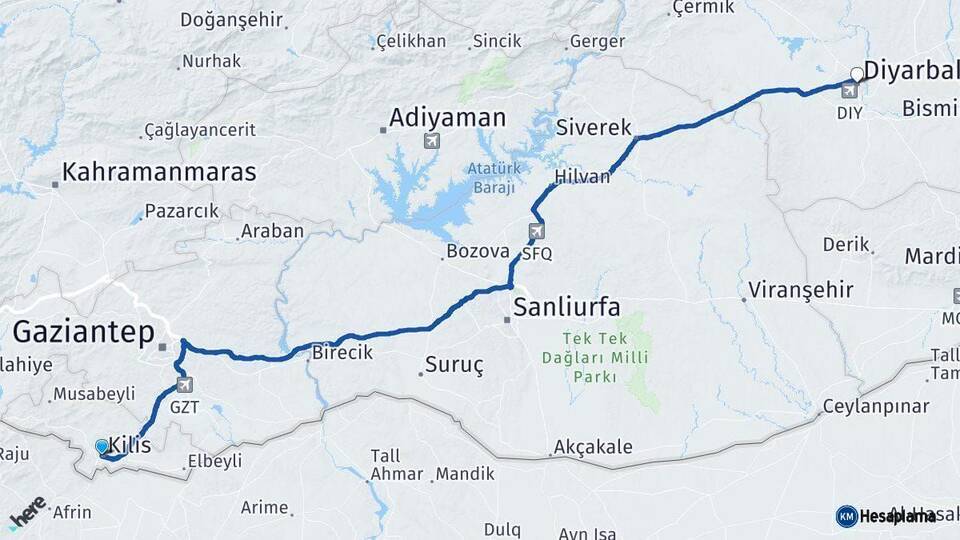 Kilis Diyarbakır Arası Kaç Km - Yol Haritası
