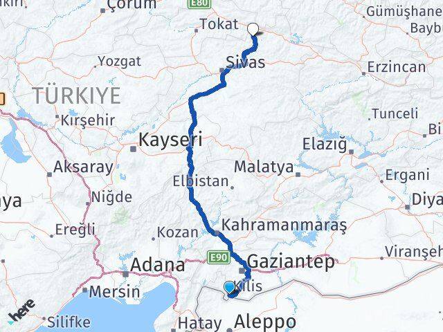 Kilis Doğanşar Sivas Arası Kaç Km - Yol Haritası