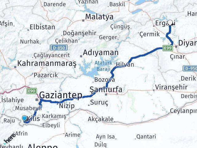 Kilis Eğil Diyarbakır Arası Kaç Km - Yol Haritası