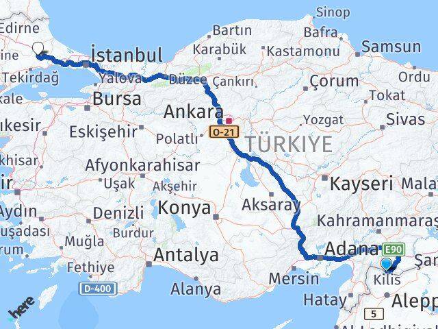 Kilis Ergene Tekirdağ Arası Kaç Km - Yol Haritası
