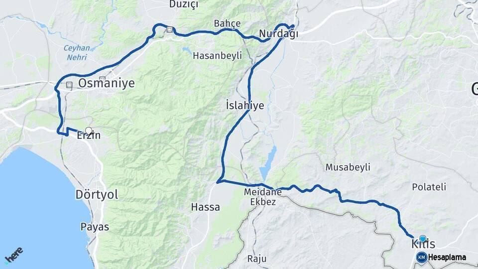 Kilis Erzin Hatay Arası Kaç Km - Yol Haritası