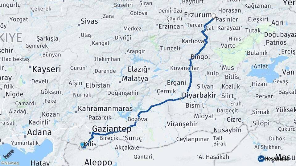 Kilis Erzurum Arası Kaç Km - Yol Haritası