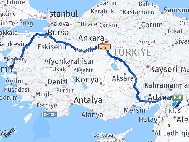 Kilis Foça İzmir Arası Kaç Km - Yol Haritası
