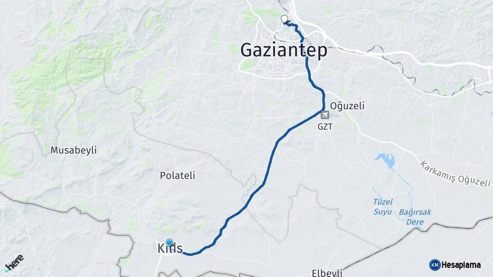 Kilis Gaziantep Arası Kaç Km - Yol Haritası