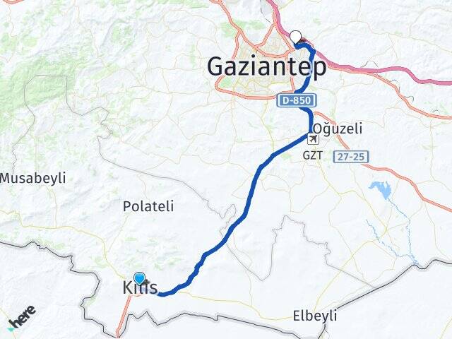Kilis Gazikent Şehitkamil Gaziantep Arası Kaç Km - Yol Haritası