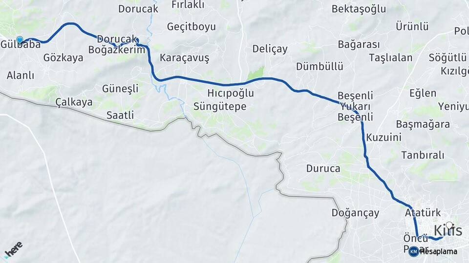 Gülbaba Kilis Arası Kaç Km - Yol Tarifi