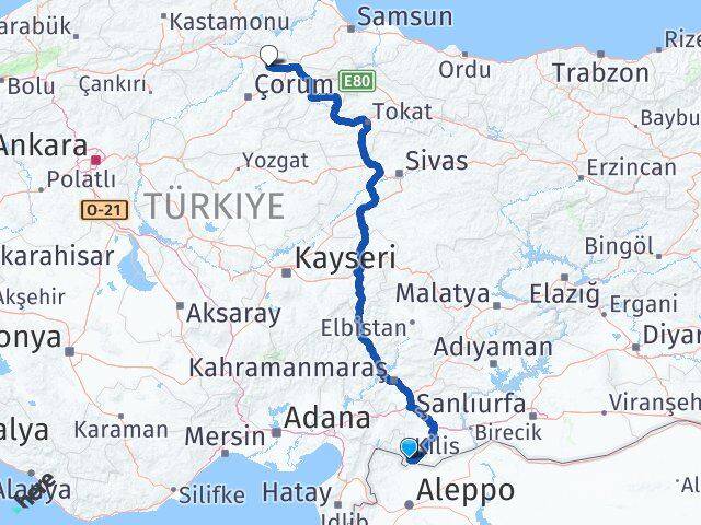 Kilis Gümüşhacıköy Amasya Arası Kaç Km - Yol Haritası