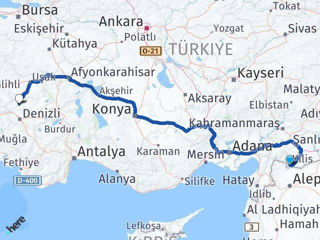 Kilis Güney Denizli Arası Kaç Km - Yol Haritası