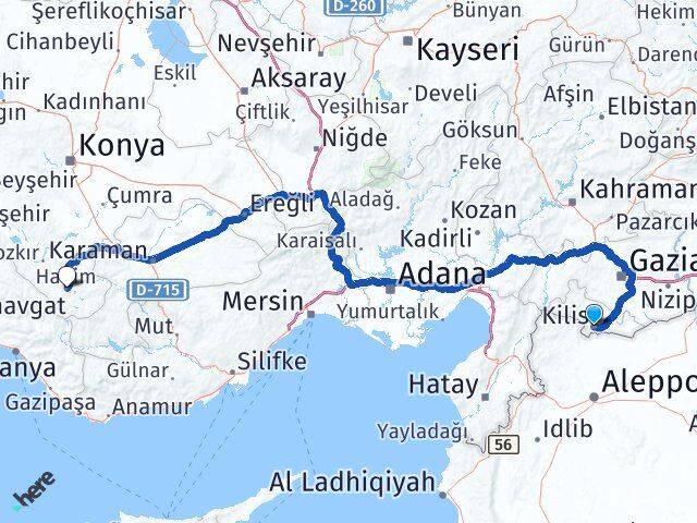 Kilis Hadim Konya Arası Kaç Km - Yol Haritası