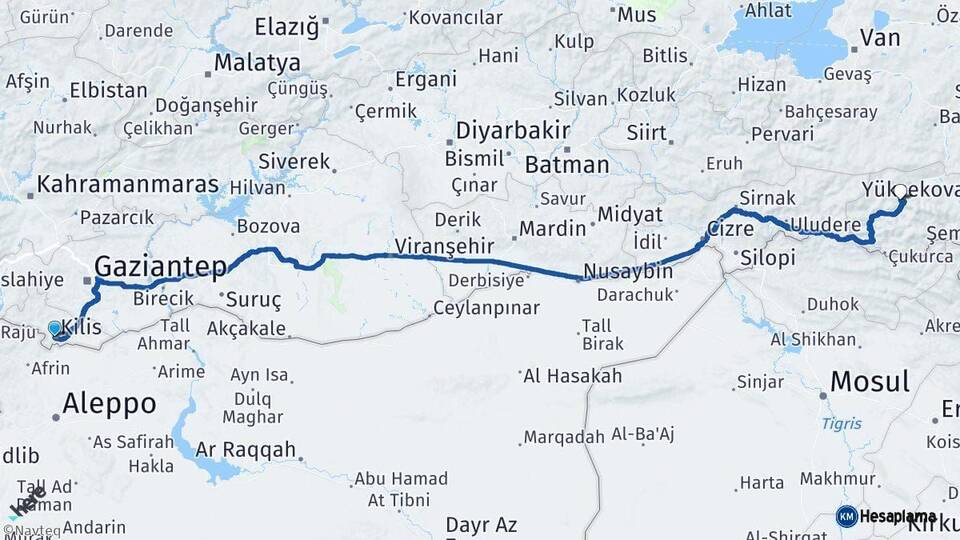 Kilis Hakkari Arası Kaç Km - Yol Haritası