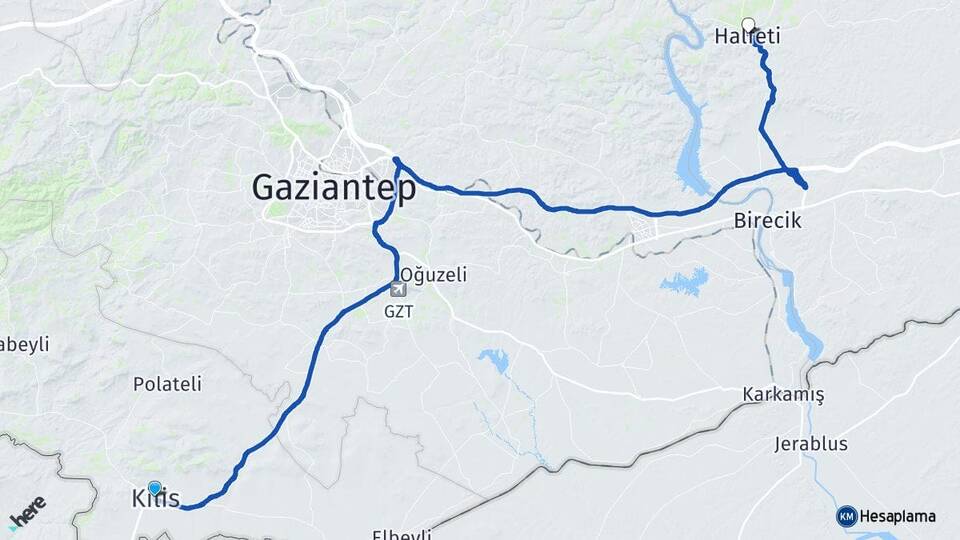 Kilis Halfeti Şanlıurfa Arası Kaç Km - Yol Haritası