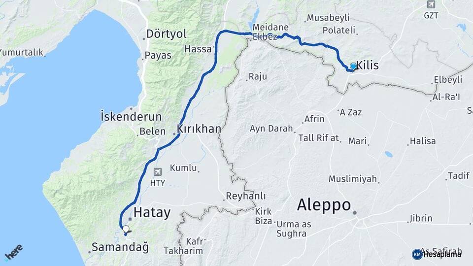 Kilis Harbiye Defne Hatay Arası Kaç Km - Yol Haritası