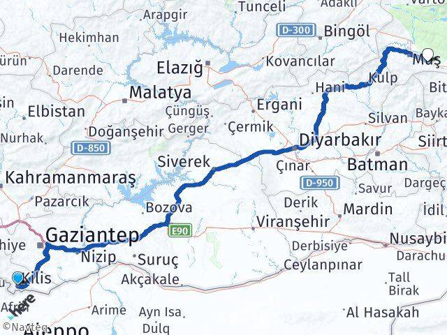 Kilis Hasköy Muş Arası Kaç Km - Yol Haritası