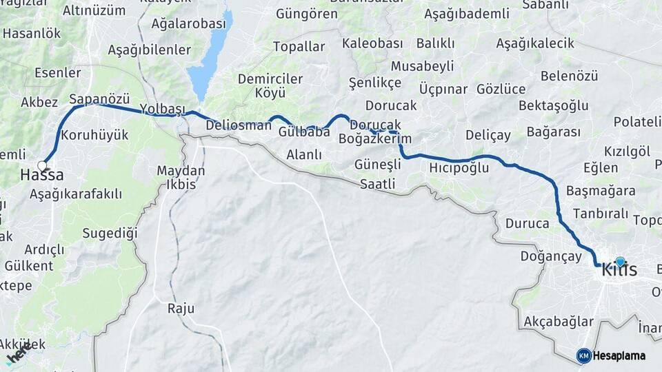Kilis Hassa Hatay Arası Kaç Km - Yol Haritası