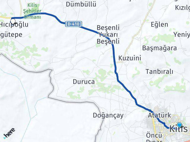 Kilis Hıcıpoğlu Arası Kaç Km - Yol Haritası