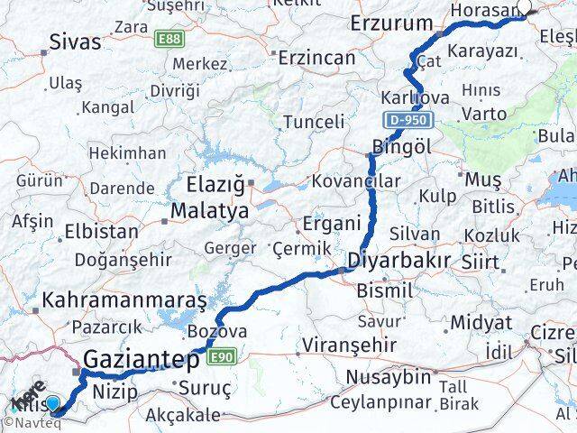 Kilis Horasan Erzurum Arası Kaç Km - Yol Haritası