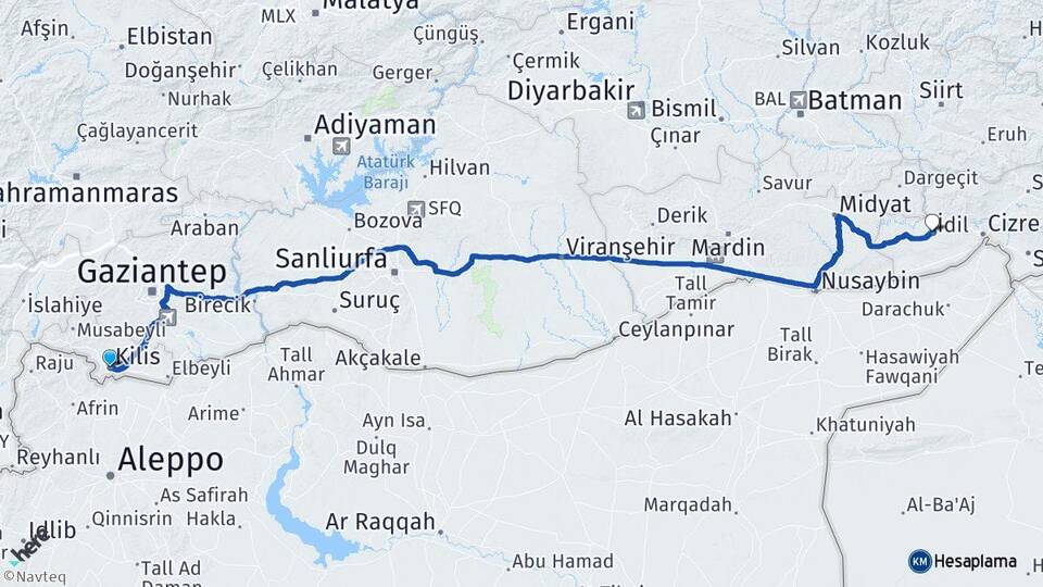 Kilis İdil Şırnak Arası Kaç Km - Yol Haritası