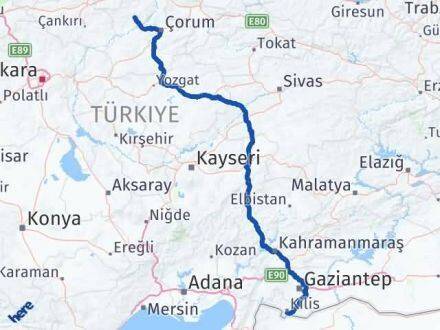 Kilis İskilip Çorum Arası Kaç Km - Yol Haritası