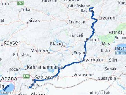 Kilis İspir Erzurum Arası Kaç Km - Yol Haritası