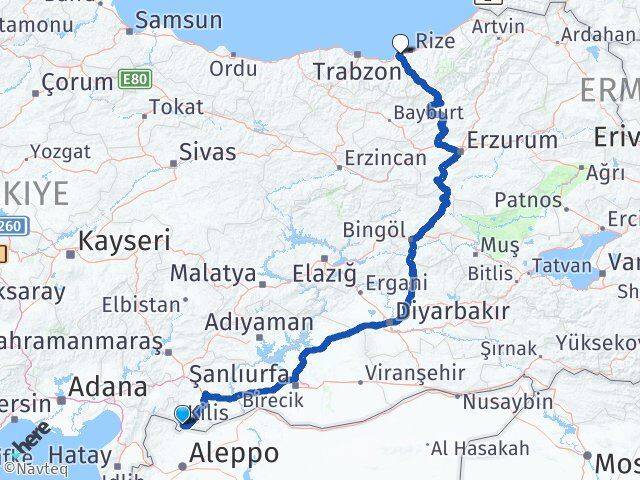 Kilis İyidere Rize Arası Kaç Km - Yol Haritası