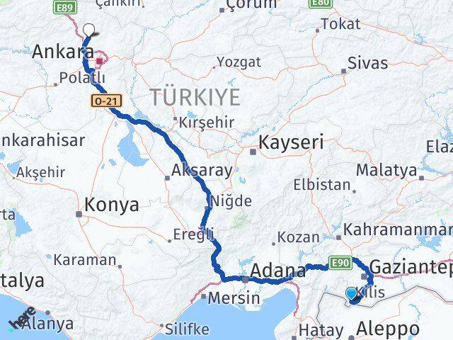 Kilis Kahramankazan Ankara Arası Kaç Km - Yol Haritası