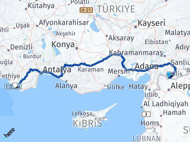 Kilis Kalkan Kaş Antalya Arası Kaç Km - Yol Haritası