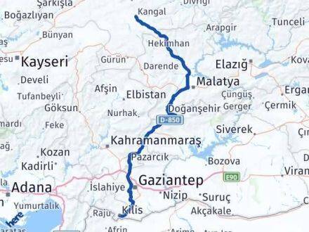 Kilis Kangal Sivas Arası Kaç Km - Yol Haritası