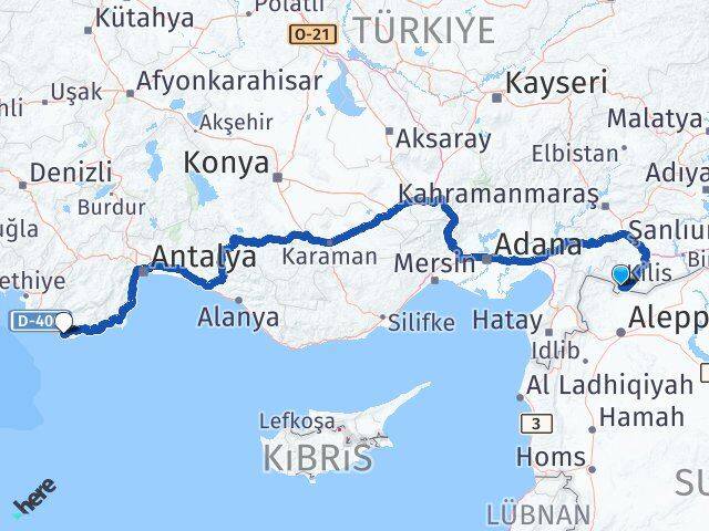 Kilis Kaş Antalya Arası Kaç Km - Yol Haritası