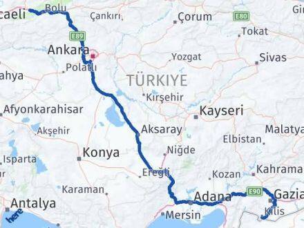 Kilis Kaynaşlı Düzce Arası Kaç Km - Yol Haritası