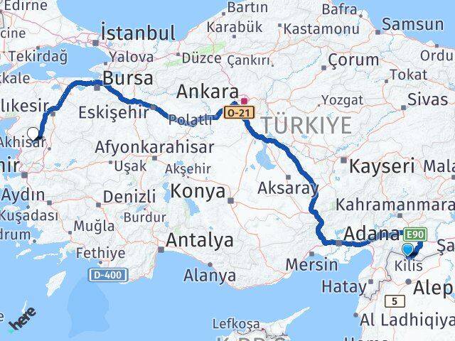 Kilis Kınık İzmir Arası Kaç Km - Yol Haritası