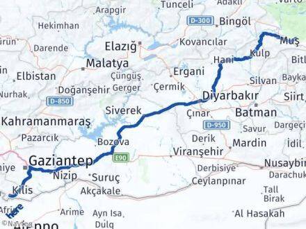 Kilis Korkut Muş Arası Kaç Km - Yol Haritası