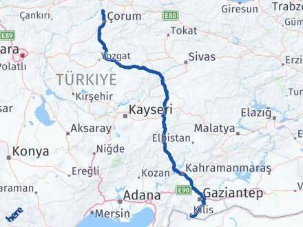 Kilis Laçin Çorum Arası Kaç Km - Yol Haritası