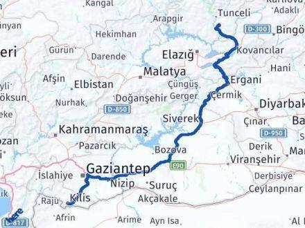 Kilis Mazgirt Tunceli Arası Kaç Km - Yol Haritası