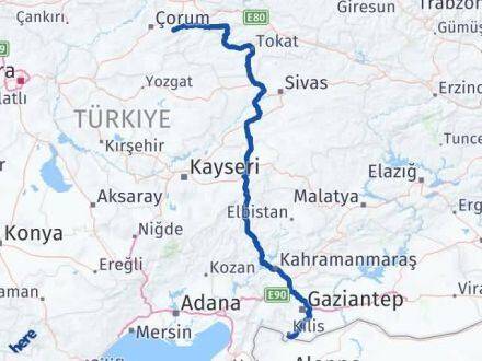 Kilis Mecitözü Çorum Arası Kaç Km - Yol Haritası