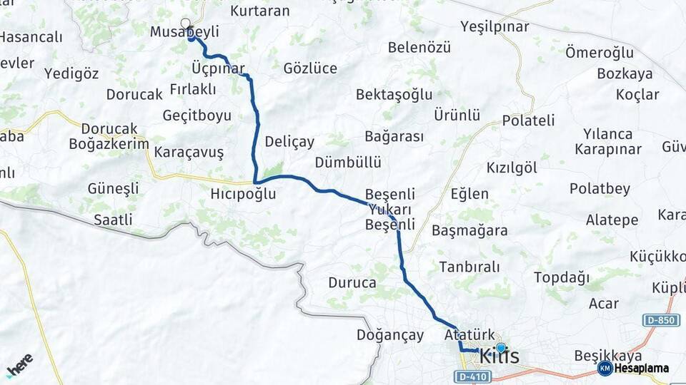 Kilis Musabeyli Arası Kaç Km - Yol Haritası