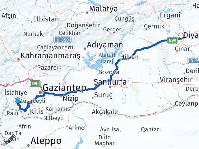Kilis Musabeyli Diyarbakır Arası Kaç Km - Yol Haritası