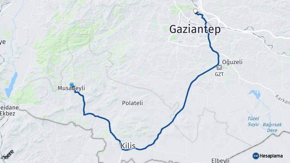 Kilis Musabeyli Gaziantep Arası Kaç Km - Yol Haritası