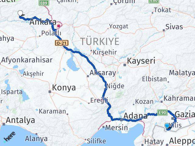Kilis Nallıhan Ankara Arası Kaç Km - Yol Haritası