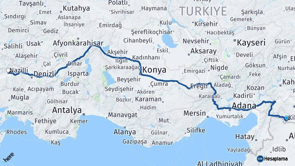 Kilis Nazilli Aydın Arası Kaç Km - Yol Haritası