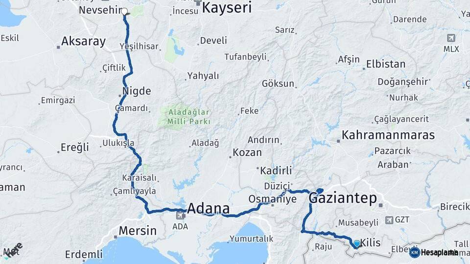 Kilis Nevşehir Arası Kaç Km - Yol Haritası