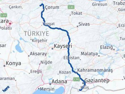 Kilis Oğuzlar Çorum Arası Kaç Km - Yol Haritası