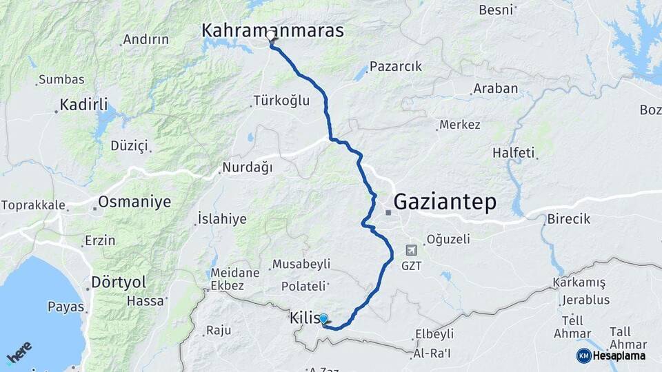 Kilis Onikişubat Arası Kaç Km - Yol Tarifi