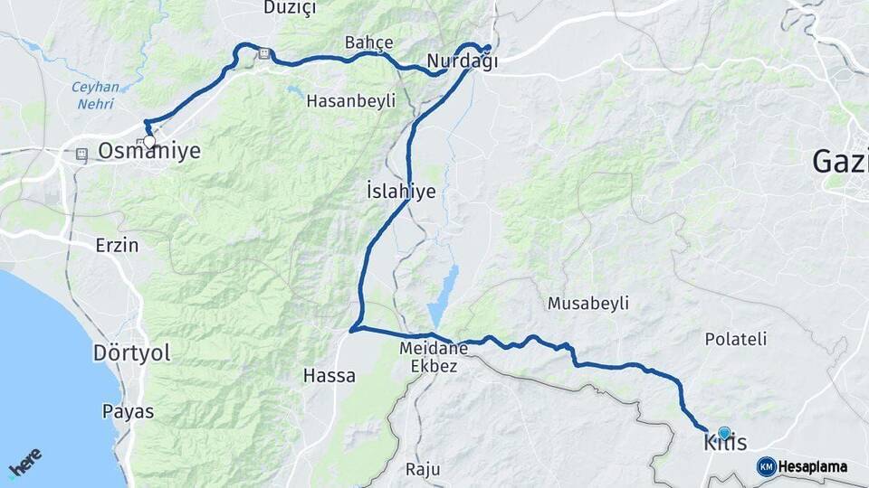 Kilis Osmaniye Arası Kaç Km - Yol Haritası