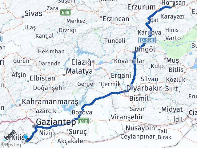 Kilis Pasinler Erzurum Arası Kaç Km - Yol Haritası