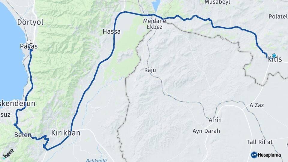 Kilis Payas Hatay Arası Kaç Km - Yol Haritası