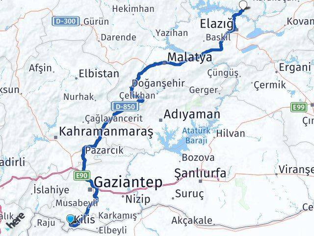 Kilis Pertek Tunceli Arası Kaç Km - Yol Haritası