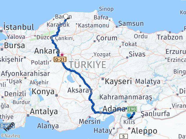 Kilis Pınarbaşı Kastamonu Arası Kaç Km - Yol Haritası